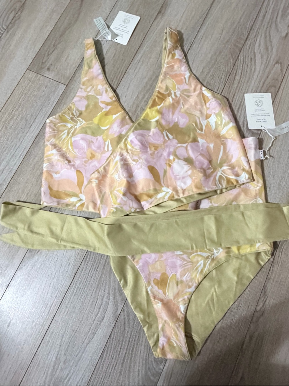Reversible Multi-Wrap Bralette Bikini Set in Soft Yellow and Light Pink